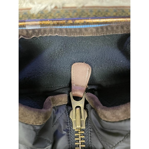 Vtg Polo Ralph Lauren Mens Black Quilted Brown Leather Zip Up Bomber Jacket XL - Picture 10 of 10